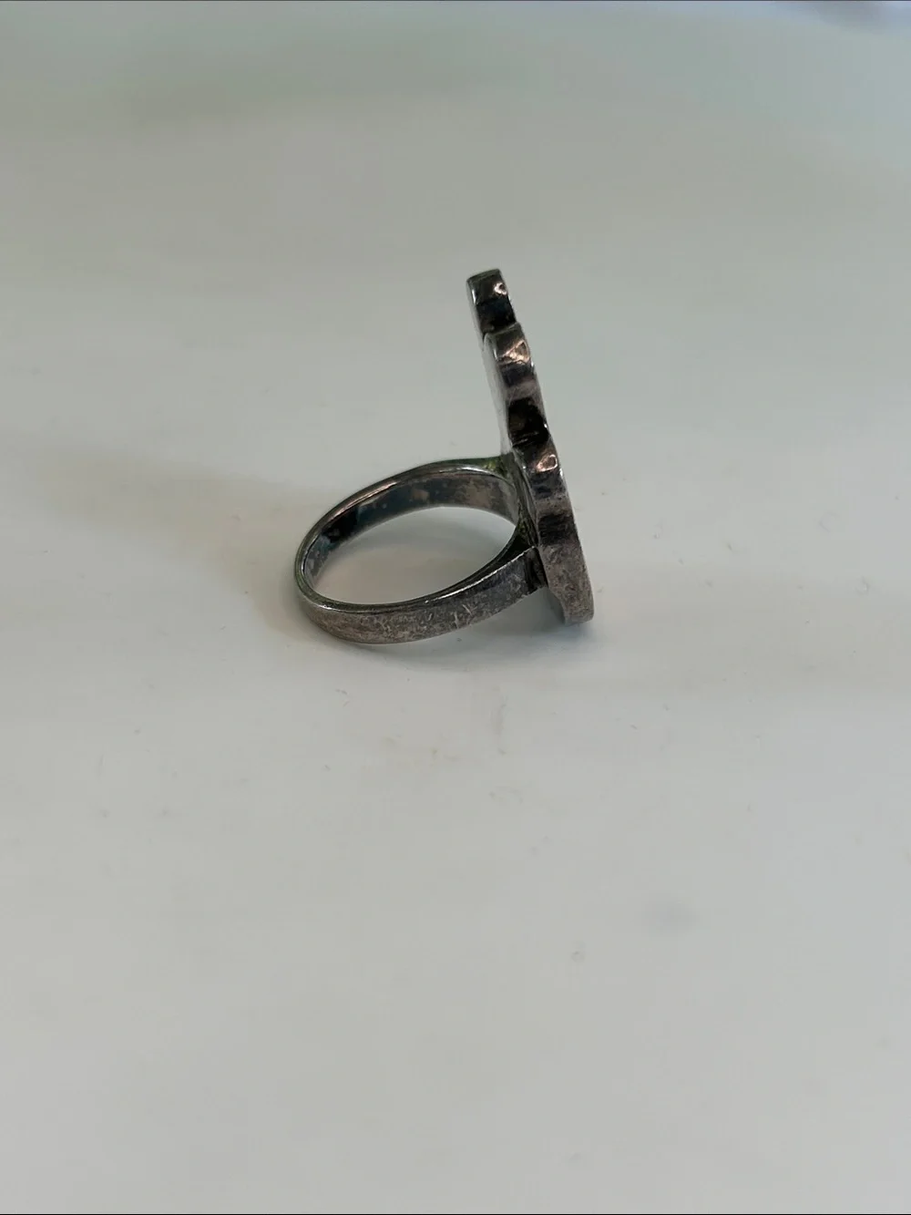 Vintage Sterling Silver Pastel Shell Inlay Modernist Statement Ring - Size 6.5